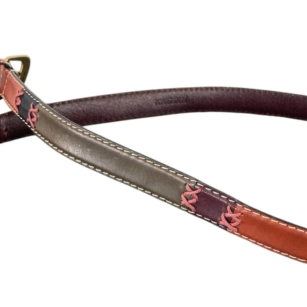Relic Womens XL Patchwork Genuine Leather Belt‎ Multi Color Brass Buckle Boho